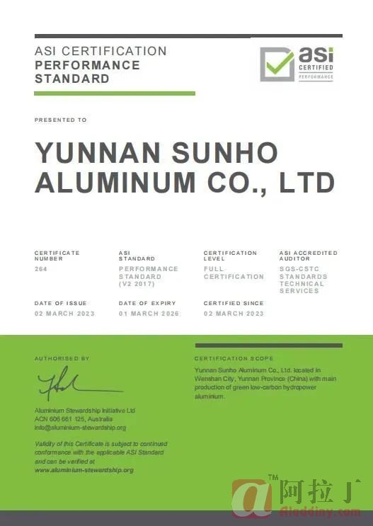 云南神火铝业有限公司通过铝业管理倡议(ASI)绩效标准认证
